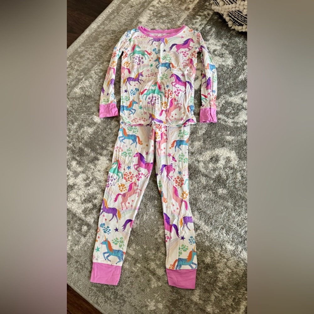 Little Sleepies Unicorn Print Pajama Set with Pink Trim